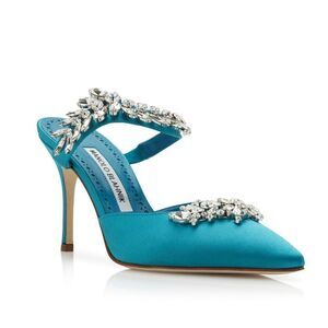 Manolo Blahnik Lurum 90 Embellished Satin Mules size 37